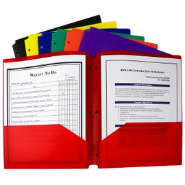 C-Line Two-Pocket Heavyweight Poly Portfolio with 3-Hole Punch, Assorted Colors, Box of 36 (33930-36)
