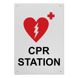CPR Station Sign, 8.5 x 11 in" OSHA Compliant First Aid Sign, Weatherproof Plastic, UV resistant & Easy-to-Read Signage