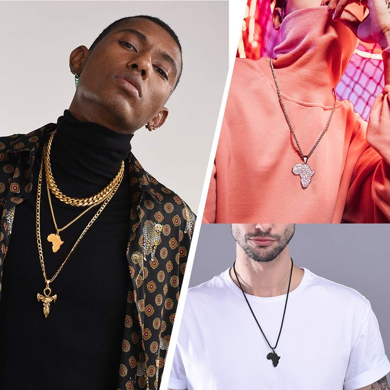 African Map Necklace Stainless Steel Chain Neckless for Men Jewelry