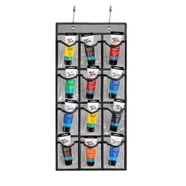 ANIZER Classroom Pocket Chart For Cell Phones Calculators Over The Door Hanging Closet Underwear Sock Jewelry Organizer Holder 12 Clear Pockets (GREY)