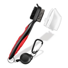 Professional Golf Club Brush, Golf Brush and Groove Cleaner with Retractable Zip-line and Aluminum Carabiner, Golf Club Cleaner for Golf Clubs, Golf Brush for Golf Bag,Golf Accessories for Men (Red)