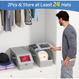 MISSLO 2 Pack Hat Organizer for Baseball Caps, Stackable Hat Racks Holder Cap Storage Container for Closet Sturdy Snapback Hats Box for Men with Cardboard, Grey