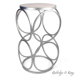 Round End Table - Silver End Table with Marble Top - Round Accent Table - Silver and Marble Metal Side Table - Rutledge & King Britton End Table (Marble/Silver)