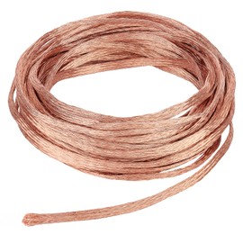 BENECREAT 8mx3mm Flat Copper Braided Ground Strap, Braided Nude Copper Wire for Grounding and Reducing Noise, 0.8mm Thick