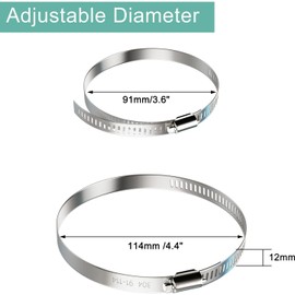 Pack of 6 91-114 mm Hose Clamps Large Stainless Steel Pipe Clamps Adjustable Clamps for Exhaust Hose, Dryer Ventilation, Hoses, Pipes