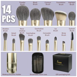 Meet You Travel Mini Pinselset Makeup, 14 Stück Premium Synthetik Make up Pinsel Set, Makeup Pinsel in Reisegröße und Kosmetiktasche, Perfekt für Reisen & unterwegs, Holzgriff, 100% Veganer