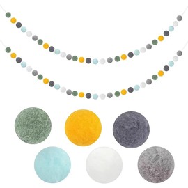 Alnicov 2PCS Colored Felt Ball Garland - Pastel Pom Pom Garland with 60 Balls for Bedroom Birthday Wedding Party Decoration