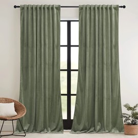 RYB HOME Sage Green Velvet Curtains 108 inch, Room Darkening Super Soft Velvet Drapes for Living Room Thermal Insulated Pleat Tapes Window Treatment for Bedroom Playroom, W52 x L108 inch, 2 Panels