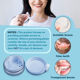 Denture Case with Brush & Portable Toothbrush Box, 100% No-Leak Retainer Box Set for Traveling Perfectly, Retainer Cup with Strainer & Mirror for Denture, Mouth Guard, Aligner (BLUE)