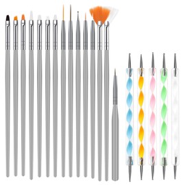 URAQT Nail Art Brushes Set, 15pcs Acrylic Nail Brush Painting Pen and 5pcs Nail Dotting Tools Kit, Nail Pen Kit Nail Art Painting Designer for Diy & Professional Use, Grey