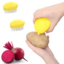 Pack of 2 Vegetable Brushes with Soft and Stiff Dual Action Bristles for Produce - Ergonomic Non-Slip Handle for Deep Cleaning of Potatoes, Carrots and Mushrooms (for Kitchen and Camping)