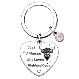 QMVMV Funny Highland Cow Keyring Gifts Animal Lover Gift Just A Woman Who Loves Highland Cows Lover Gifts For Women