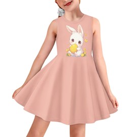 OZELANSAY Pink Spring Dress Kids Cute Bunny Print Swing Twirly Dresses 5T 6T Kawaii Easter Graphic Casual Outfits School Easter Party Sleeveless Clothes Comfy Novelty Dress