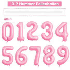 40 Inch Foil Number Balloons, Large 7 Number Balloons for Birthday Party Decor Anniversary Decoration (Tiffany Pink 7)