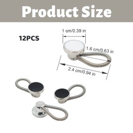 LIOUCBD 12PCS Metal Elastic Collar Extenders, Invisible Button Extenders, Neck Extender Wonder Button for Mens Shirts Dress Cuffs Trouser Coat Pants (White, Black)