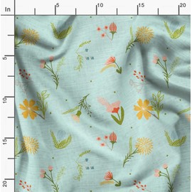 Soimoi Green Cotton Canvas Fabric Artistic Leaf & Floral Decor Fabric Printed metre 42 Inch Wide