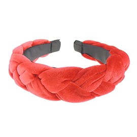 Fashion Formal Plaid Thick Wide Fabric Headband Alice Band Women Hair Accessory Hairband Christmas Birthday Wedding Guest Bridesmaid Prom Dance Holiday Pageant Prom Winter Velvet Plaited (Red)