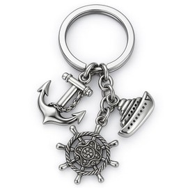 Nautical Keychain – Silver Metal Anchors, Ship, and Wheel Charms, Nautical Exploration Accessory for Bag Charms Cool Keychains Gift for Men Women Teens Nautical Lover