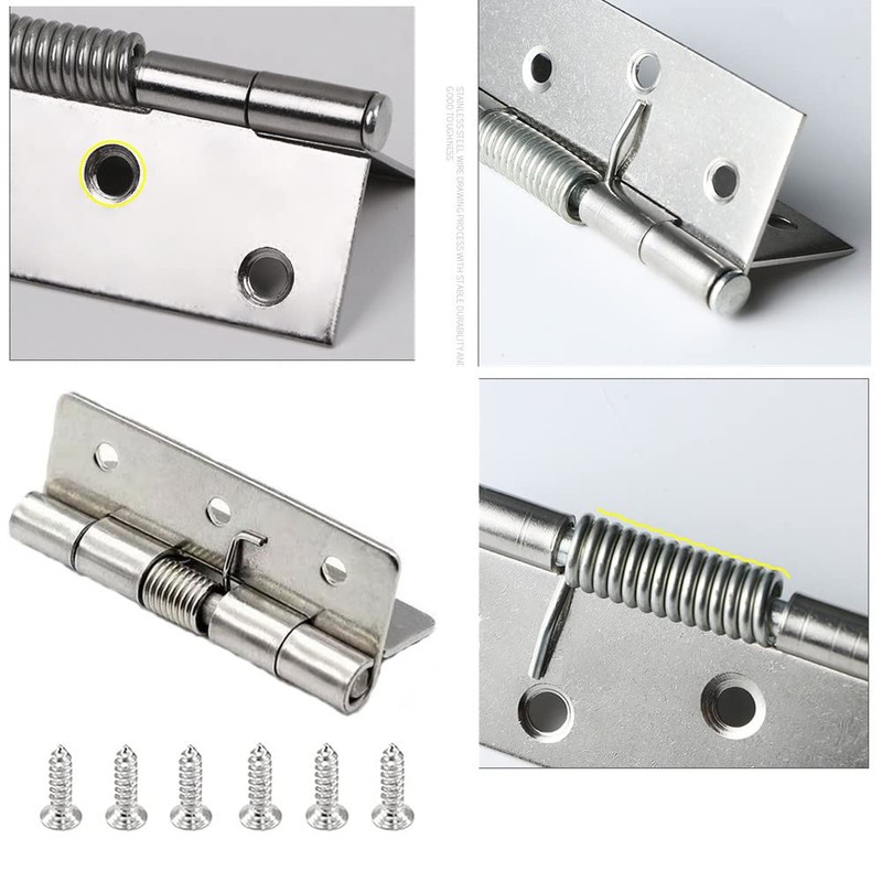 2Pcs Door Hinge,3 Inch Long Stainless Steel Self-Closing Corner Spring