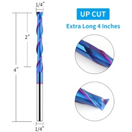 EANOSIC Extra Long 4 Inch Upcut Spiral Router Bit 1/4 Inch Shank, 1/4 Inch Cutting Diameter, Solid Carbide with NACO Coating CNC Router Bits End Mill for Wood Cut, Trimming, Carving
