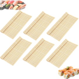 CPRNQY 6 Piece Sushi Mat, Sushi Set, Bamboo Sushi Mat, Sushi Roller, Sushi Bamboo Mat, Sushi Rolling Mat, Sushi Mat Bamboo for Beginners Making Sushi, Picnic, Party, School