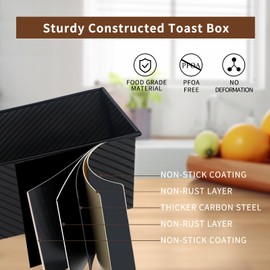 Barlket Black Pullman Loaf Pan with Lid 13x4, Pullman Loaf Pan with Cover, 2.2 LB & 0.5 LB Dough Capacity, 2 Pack Nonstick Pullman Bread Pan Corrugated Surface, for Sourdough, Sandwiches, and Toast