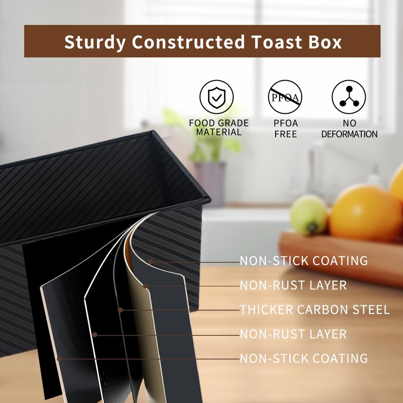 Barlket Black Pullman Loaf Pan with Lid 13x4, Pullman Loaf