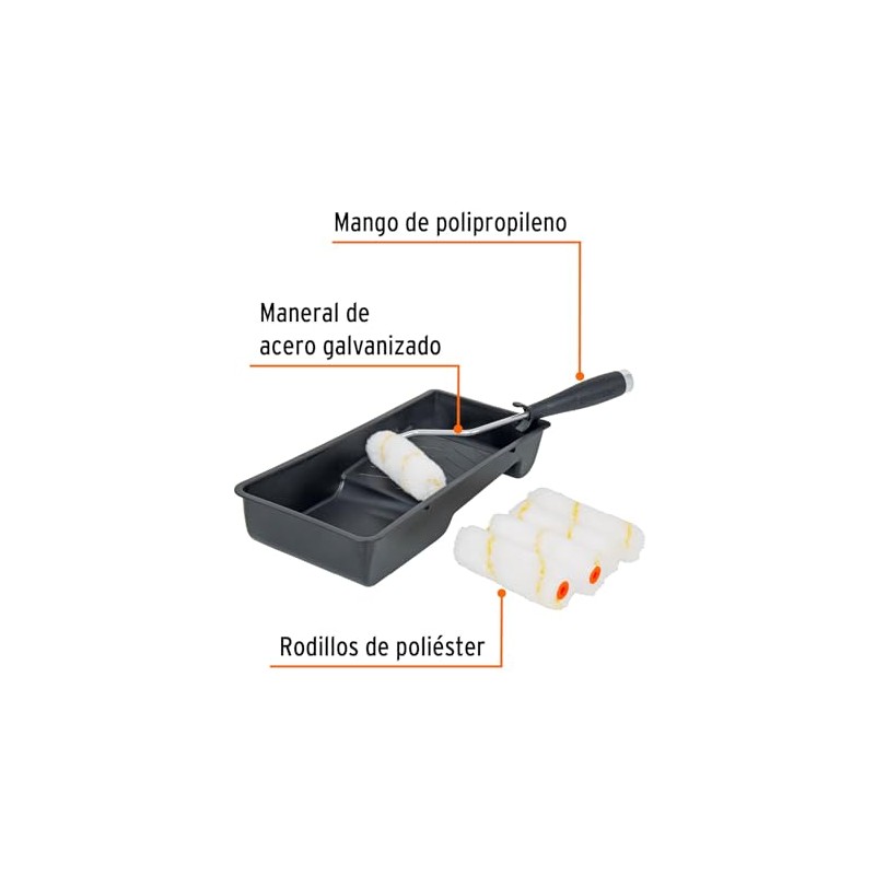Truper KIT-ROPI-420N, Kit de rodillo para pintar 4" (maneral, charola