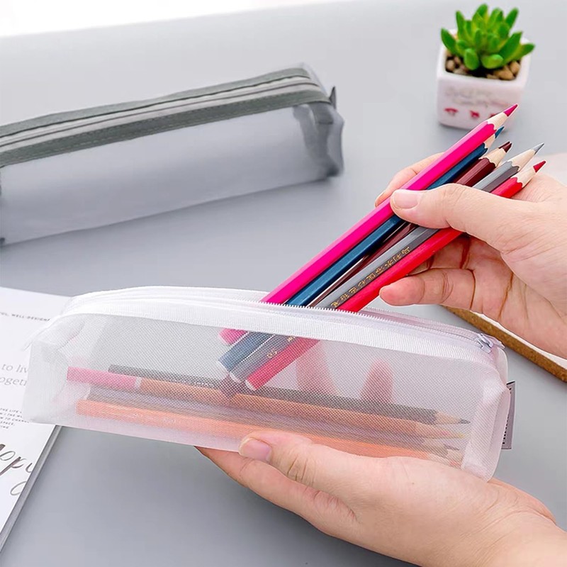 Nylon Mesh Pen Pouch Pencil Case with Zipper, 3Pcs Mesh