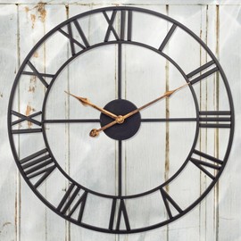 Outdoor Clocks for Patio, Large Outdoor Pool Clock, European Industrial Skeleton Metal Outdoor Clock Silent Battery Operated, Vintage Wall Clock for Backyard/Garden/Fence, 14 in