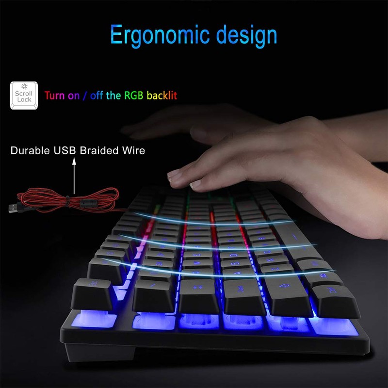 BlueFinger RGB Gaming Keyboard and Backlit Mouse Combo, USB Wired,