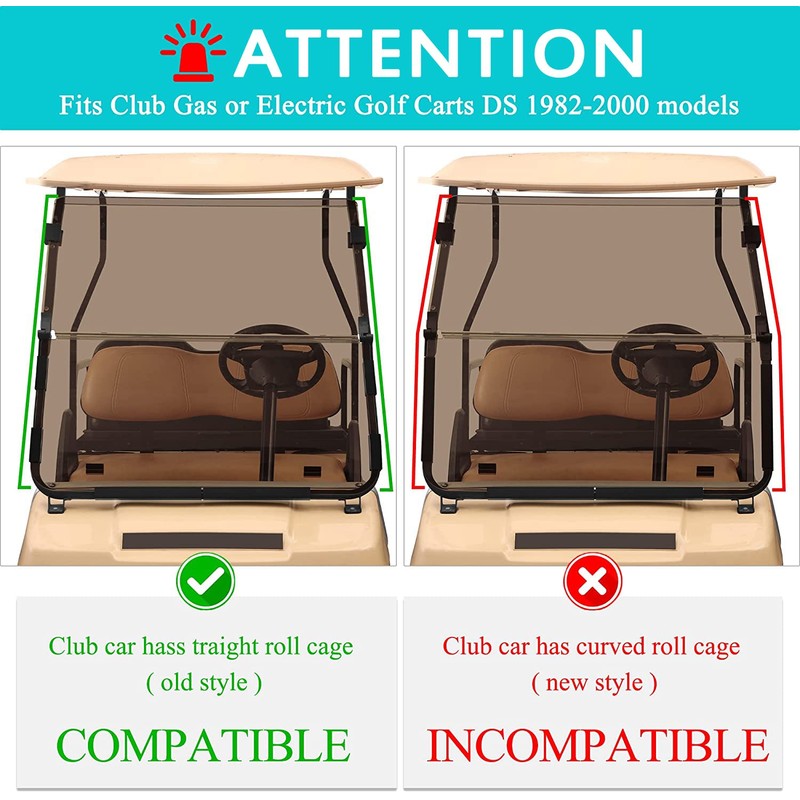 10L0L Clear Golf Cart Windshield for Club Car DS 1982-2000