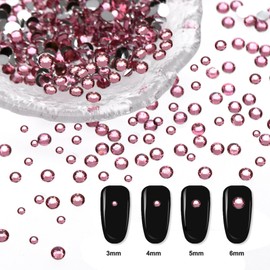 Flatback Crystals Pink Rhinestones for Nails, Flatback Pink Gems for Bedazzling, Nail Charms, DIY Crafts, 3/4/5/6mm Light Pink Rhinestones with Rhinestone Glue Dotting Pen