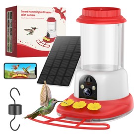 Hummingbird Feeder with Camera Solar Powered,Bird Cam with 1 Year Trial AI Identify,Ant Moat & Bee Proof,Easy Clean,Outdoor Hanging,Ideal Gifts for Hummingbird Lover