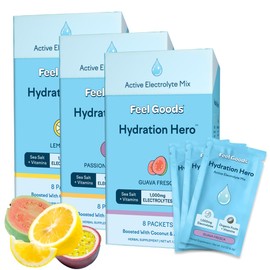 Feel Goods Hydration Hero, Variety Pack, 1,000mg Electrolytes Powder, Sugar Free, Magnesium, Organic Aloe Vera, L Theanine, Vitamin C, Vegan, Non GMO, On The Go Electrolyte Packets, 24 Count
