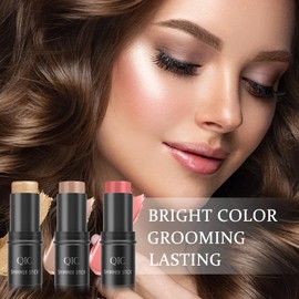 RoseFlower 3pcs Face Contour Stick Makeup Set, Highlighter Stick Blush Stick Cream Contour Kit with Brush, Contouring Stick for Fair Skin, Concealer Makeup Stick Gift for Beginner Teen Girls Women