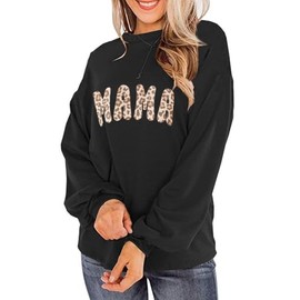 LEIYEE Womens Leopard Print MAMA Tunic Tops Long Sleeve Pullover Crewneck Sweatshirts Tee Shirts 2024 Fall Winter Fashion Trendy Clothes M