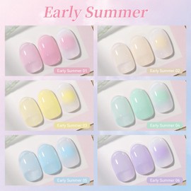 BORN PRETTY Jelly Pastel Gel Nails, Set of 6 Colors, Transparency, Pink, Blue, Purple, Yellow, Green, UV/LED Compatible, Soak-off Type, Salon Quality, For Home DIY, 0.2 fl oz (7 ml)