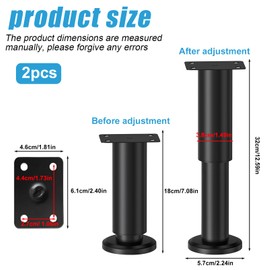 TOATELU Pack of 2 Furniture Feet, Height Adjustable: Support Foot, Height Adjustable, Made of Cold-Rolled Steel, Support Foot Bed, Adjustable Bed Foot for Furniture, Sofa, Bed, Bedside Table, Cabinet,