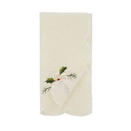 Embroidered Holly and Ribbon Table Napkins (Set of 4)