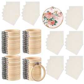 96 Pcs Christmas Embroidery Hoop Set Beige Linen Fabric