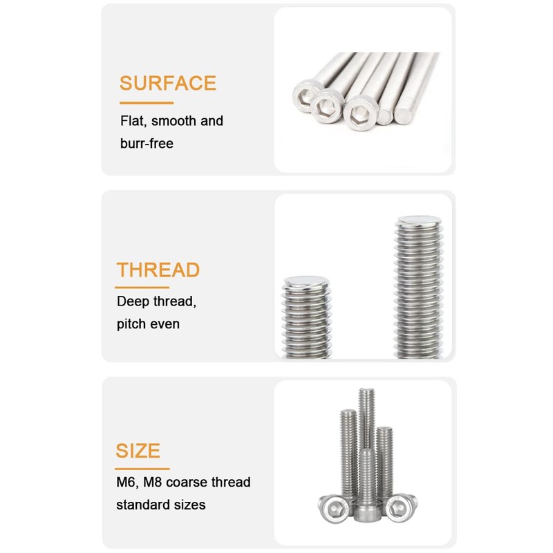 binifiMux 6pcs M8 x 160mm - 1.25mm Pitch Hex Socket