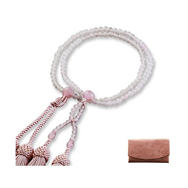Fighters 仏壇 Wrinkle Rose Quartz Rosary 浄土真宗 Eight dimensions (for Women) formally AAA [Mala Bag Set] SW – 068 Kyoto 念珠