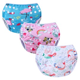 MIXIDON Reusable Swim Nappy Baby Swimming Nappies Adjustable Size Washable Nappy for Swimming Lesson 0-3 Years,Dance+Unicorn+Mermaid