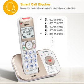 AT&T Landline Phones for Home with Answering Machine, DECT 6.0 3 Handsets Bluetooth Expandable, Smart Call Blocking, Caller ID, Intercom and Bluetooth Connect to Cell: BL3112-3 (Champagne Gold/White)