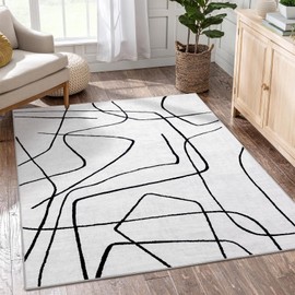 YIHOUSE 5x7 Washable Living Room Rug - Modern Abstract Black and White Area Rug Non-Slip for Bedroom Home Office (Abstract, 5'x7'ft)