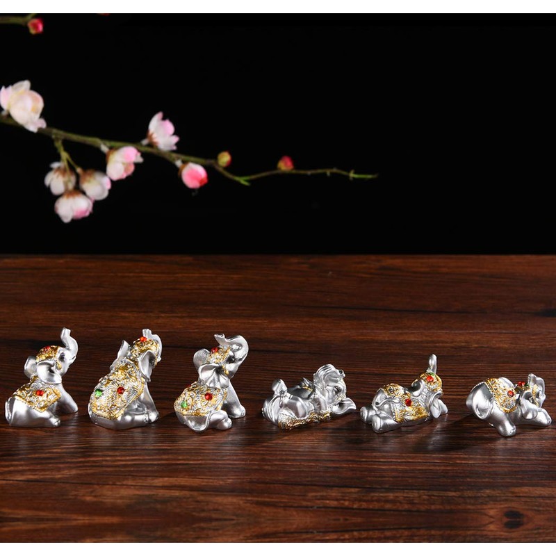 Silver Resin Small Elephants Statues Home Decor Collection Gift Set