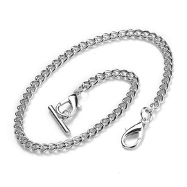 BOSHIYA Pocket Watch Chain 14 Inch T Bar Albert Vest Chain with Carabiner Cover Cowboy Chain for Men Silver/Gold, silver, Vintage