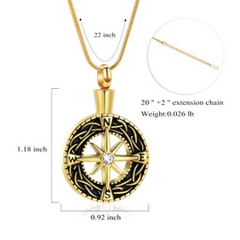 AIWENXI Cremation Jewelry for Ashes Compass Urn Necklaces for Women Men Memorial Pendant Jewelry Stainless Steel Direction guidance Keepsake Ash Pendant Necklaces Jewelry Gifts