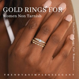 3PCS Stackable Rings for Women Minimalist Cubic Zirconia Wedding Ring Set Gold Plated Knuckle Rings for Women Size 10 Anniversary Jewelry